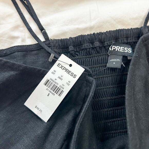 NWT Express Black Linen Blend Button Front Crop Top Women’s Size Small - Picture 4 of 5